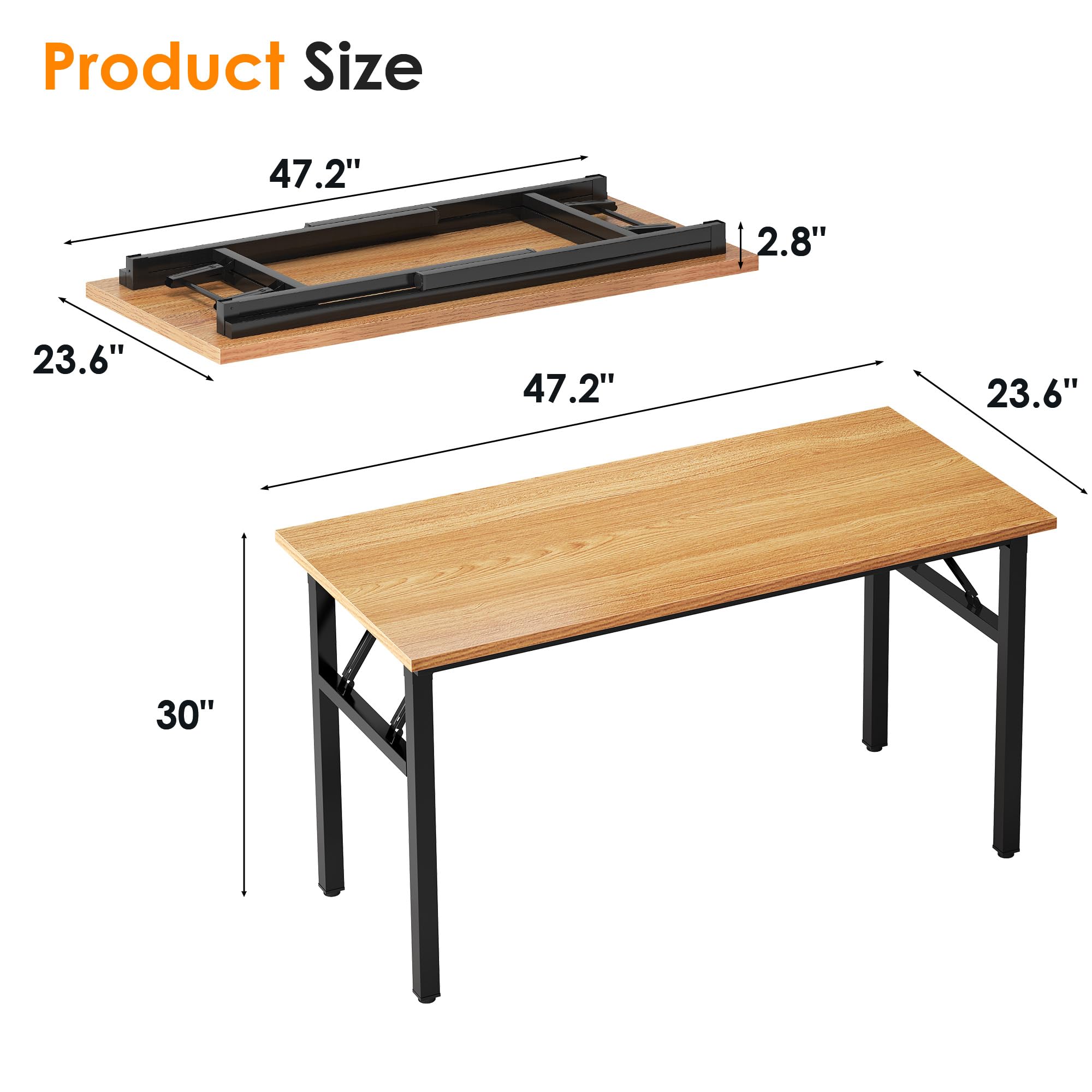 Need Home Office Desk 47 Inches Folding Computer Table Workstation No Install, Teak And Black