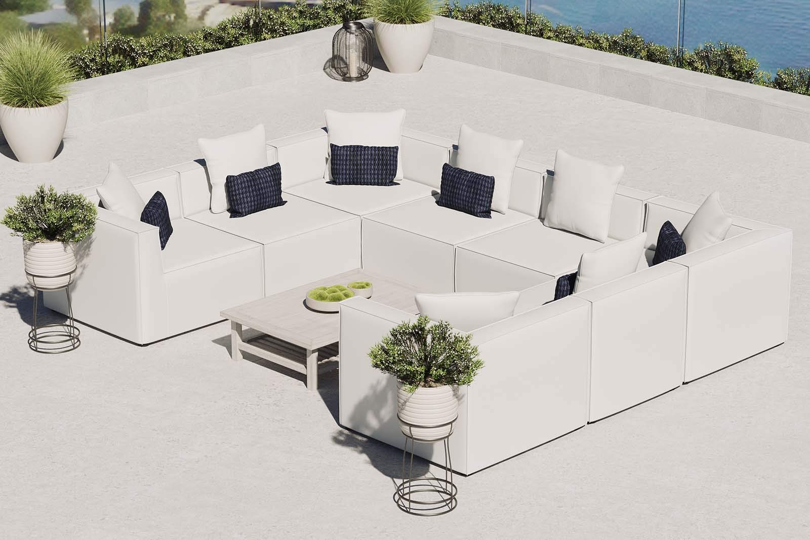 Modway Eei-4388-Whi Saybrook Patio Upholstered Sectional Sofa In White, 8-Piece Set