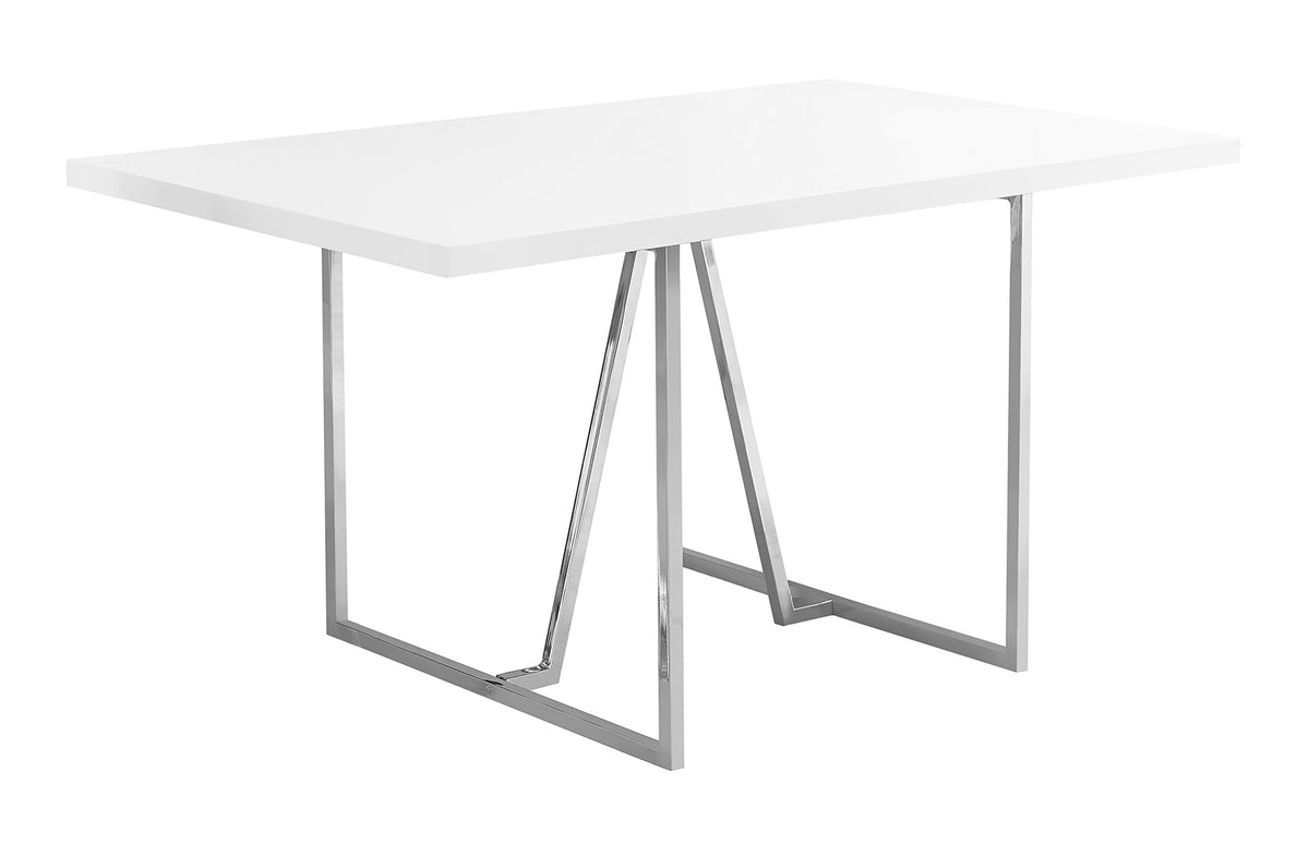 Monarch Specialties Chrome Metal Dining Table, 60'L x 36'D x 30'H, White