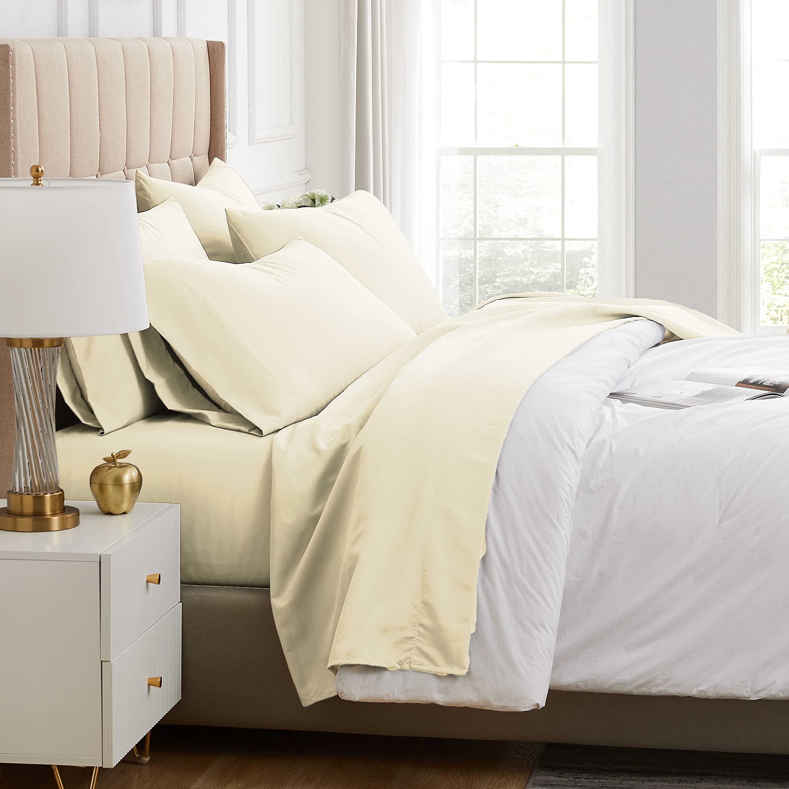 Southshore Fine Living, Inc. King 6-Piece Microfiber Bed Linen Set, Deep Pocket, Cream