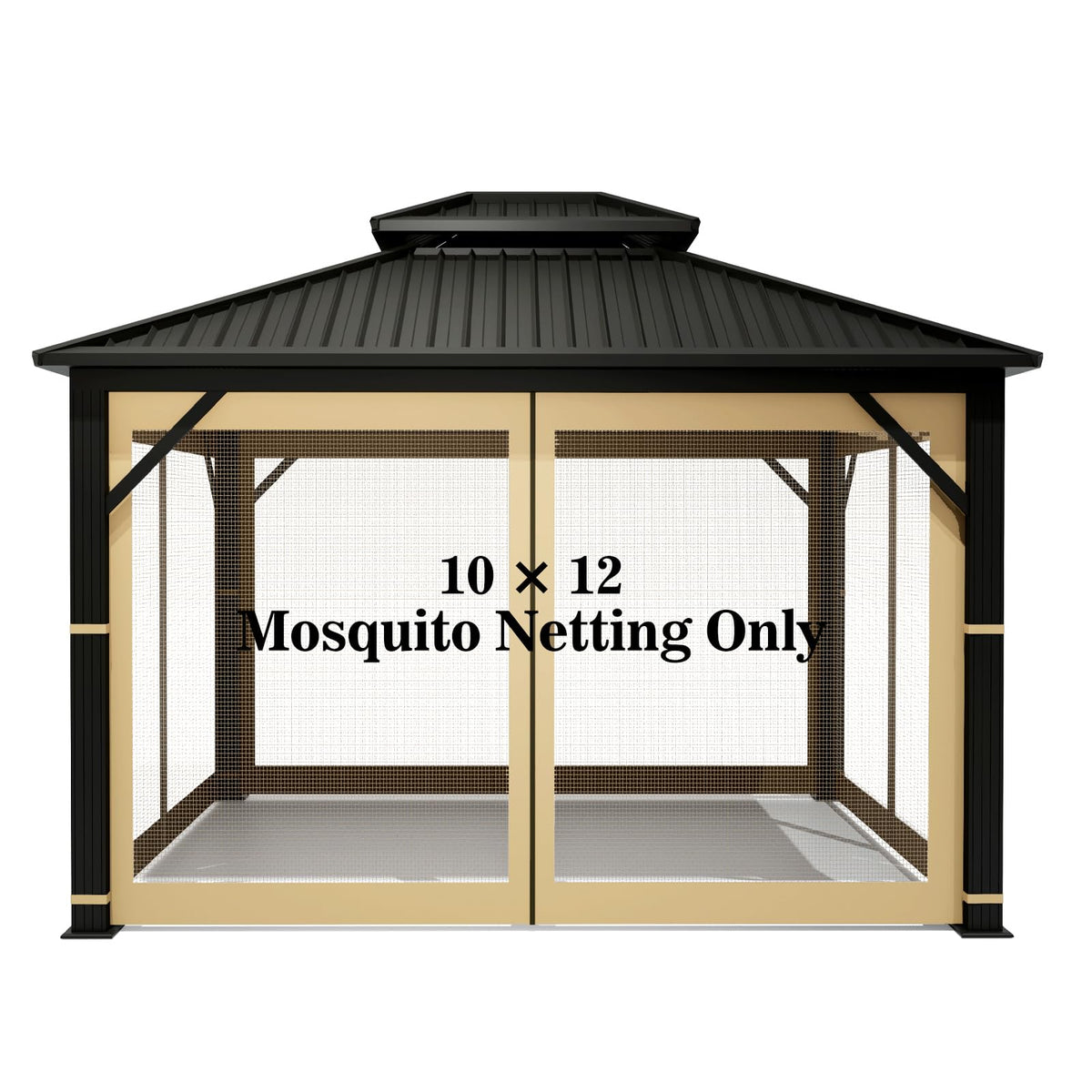 Gazebo Universal Replacement Mosquito Netting - Hugline 10' X 12' Outdoor Mesh Netting Screen 4-Panel Sidewall Curtain With Zipp