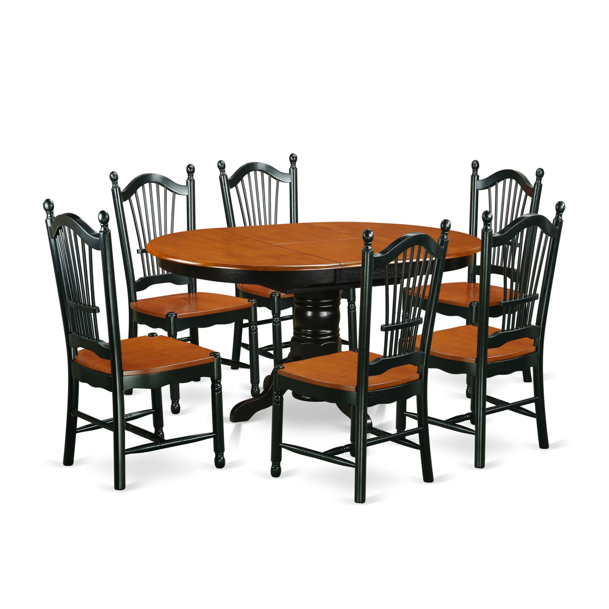 East West Furniture Kedo7-Bch-W 7 Piece Dining Room Table Set Consist Of An Oval Wooden Table With Butterfly Leaf And 6 Kitchen Dining Chairs, 42X60 Inch, Black & Cherry