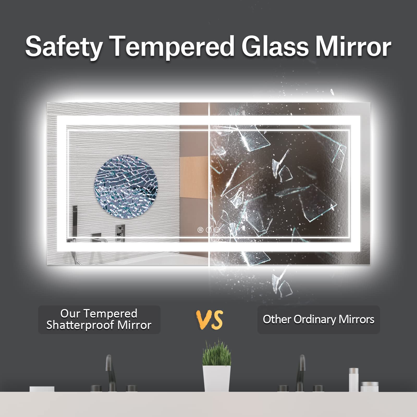 Istripmf 72X36 Inch Led Bathroom Mirror, Backlit And Front-Lit,Large Lighted Vanity Mirror With Lights,Anti-Fog,Dimmable,Etl Lis