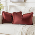 FUTEI Burgundy Boho Throw Pillow Covers with Tassels 12x20 Inch Set of 2,Soft Velvet Lumbar Pillow Cases,Home Decor for Couch Li