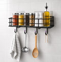KOYOTE Wall Shelf Without Drilling and Bathroom Organizer with 4 Hook Black Corner Shelf for Kitchen (Pack of 1)