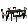 East West Furniture LYAN6-CAP-C Lynfield 6 Piece Set Contains a Rectangle Dining Room Table with Butterfly Leaf and 4 Linen Fabric Upholstered Chairs with a Bench, 36x66 Inch, Cappuccino
