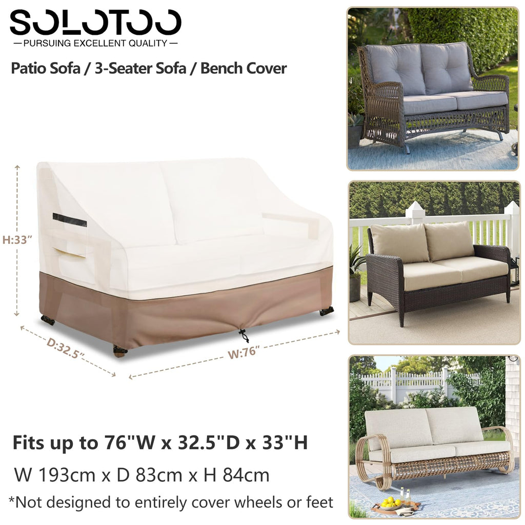 Solotoo Patio Furniture Covers Waterproof 3-Seater Sofa Cover,76 Inshes Outdoor Couch Cover,Patio Loveseat Cover (Beige)