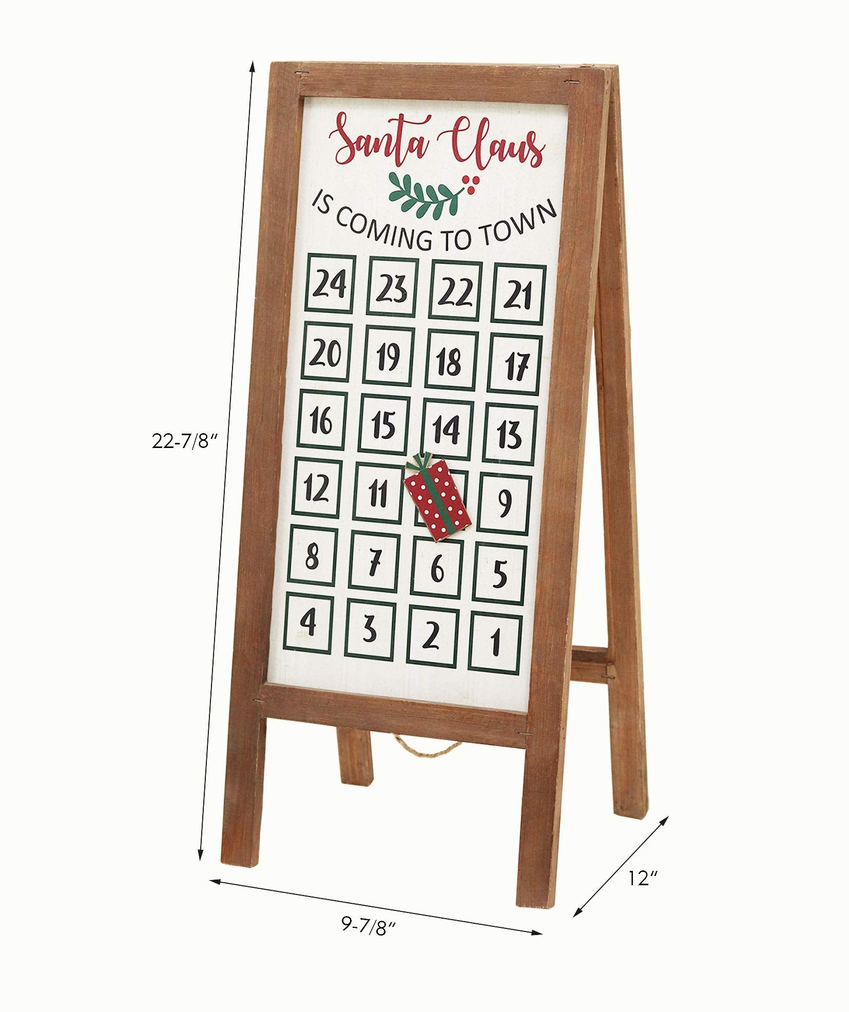 23' H Santa Claus Advent Wood Calendar, Reusable Countdown To Christmas Retro Calendar With Easel (Brown Frame)