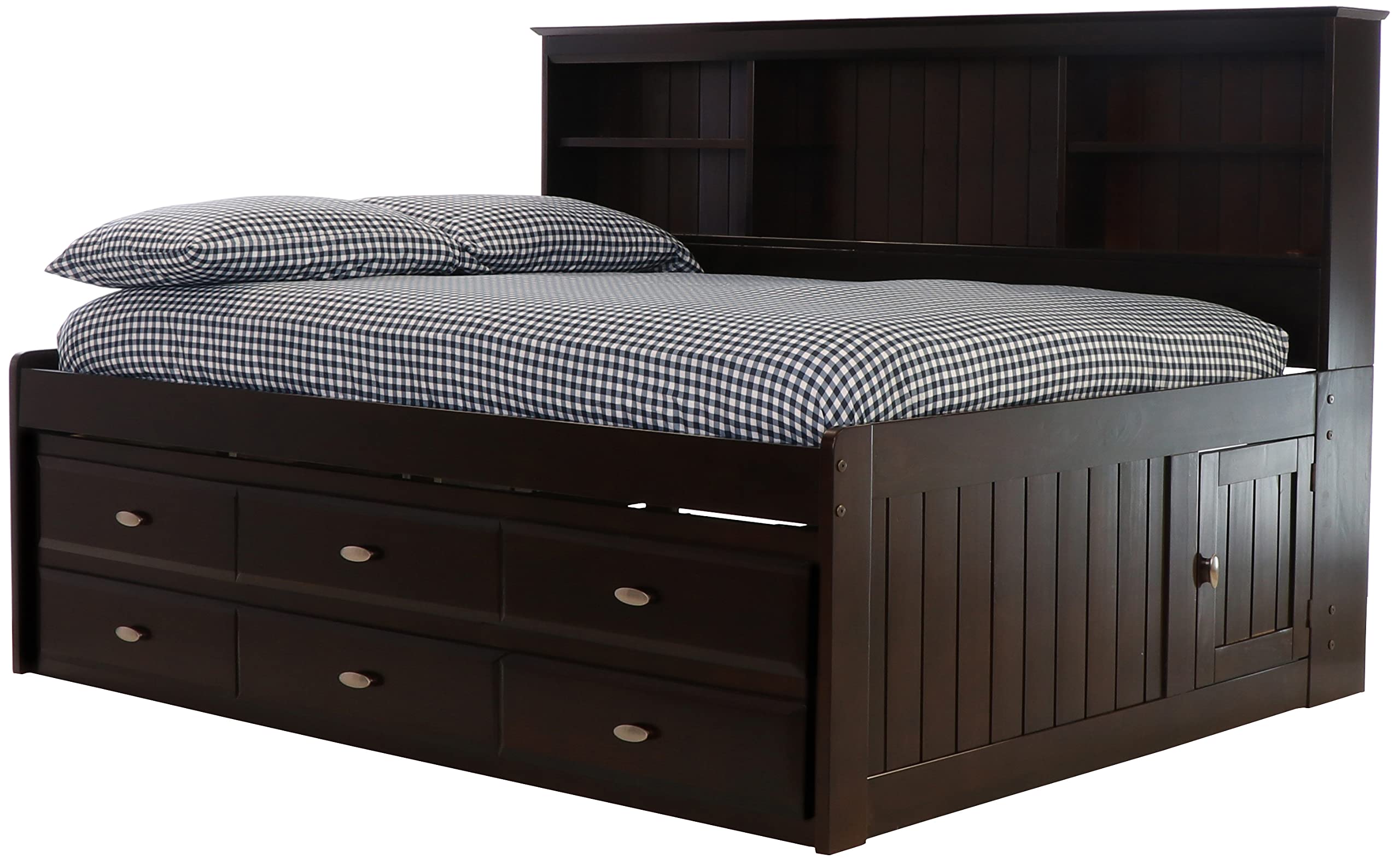 OS Home and Office Furniture Model 82923K6-22, Solid Pine Full Daybed with 6 Drawers in Dark Espresso