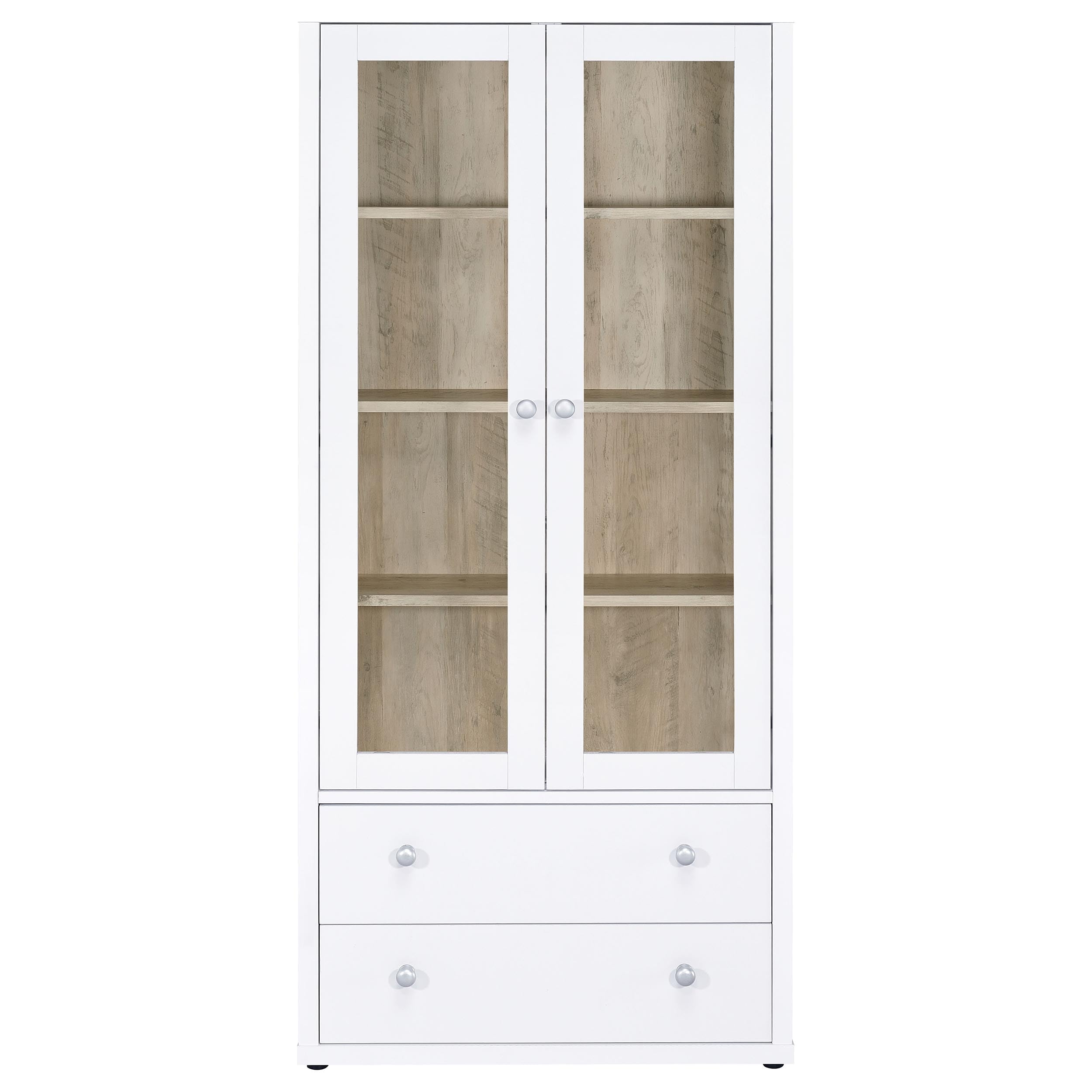 Coaster Home Furnishings Hawthorne 4-Shelf Glass Door Tall Cabinet with Drawers White
