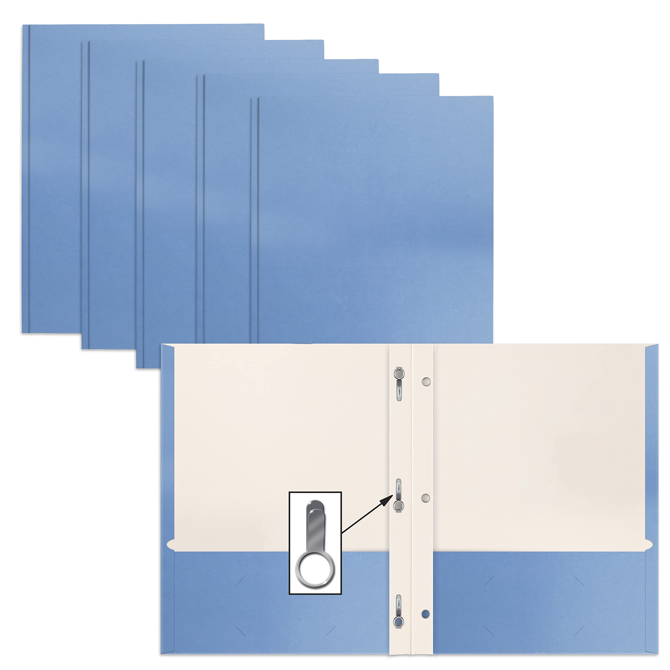 Better Office Products Light Blue Paper 2 Pocket Folders With Prongs, 50 Pack, Matte Texture, Letter Size Paper Folders, 50 Pack