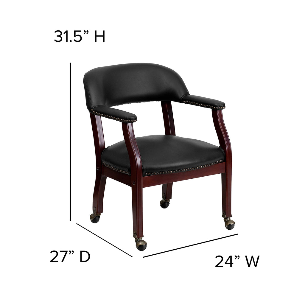 Flash Furniture Sarah Black Vinyl Luxurious Conference Chair with Accent Nail Trim and Casters