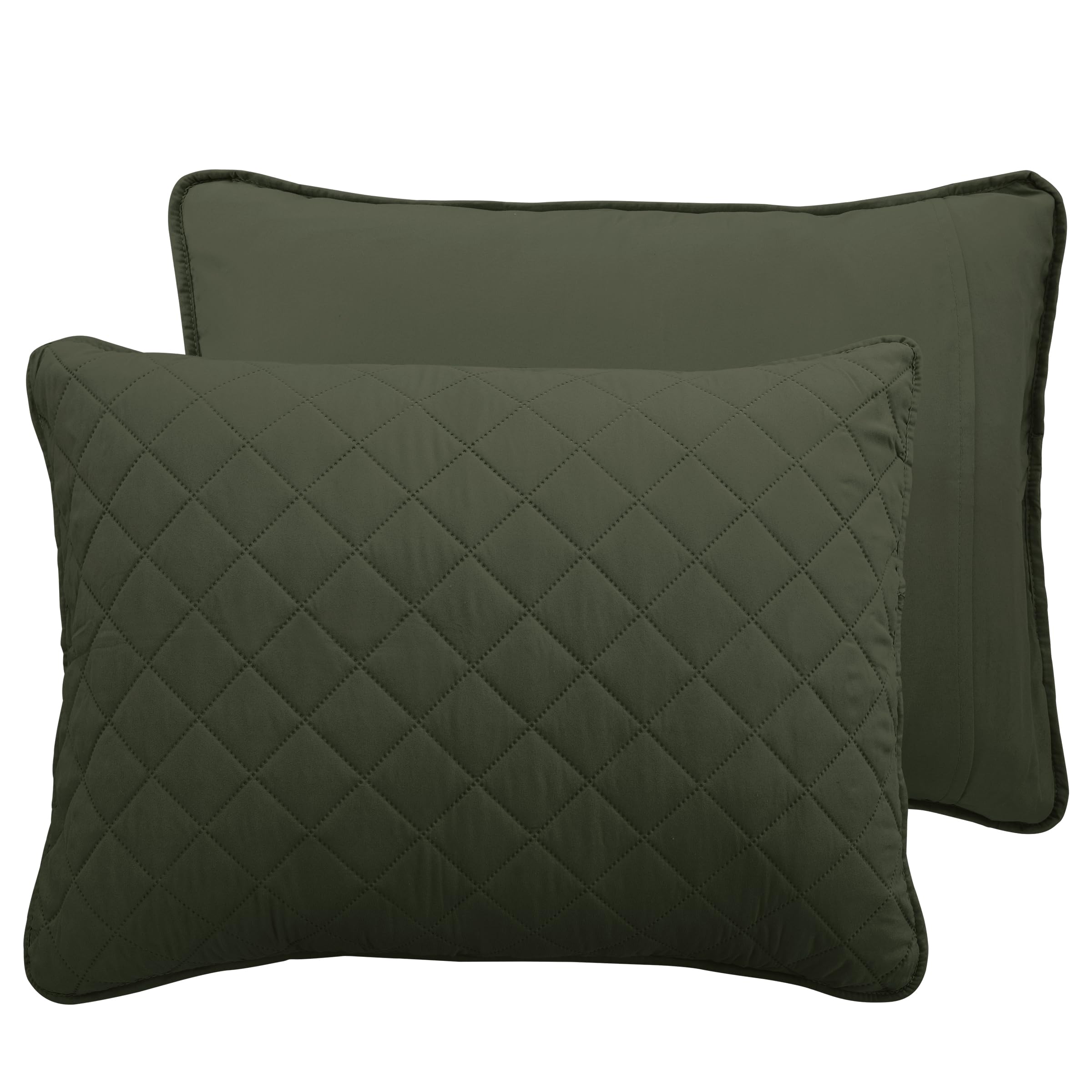 Easy-Going Queen Plus Size Reversible Quilt Set With 1 Quilt And 2 Pillow Shams, Soft Bed Quilt Cover, Water Resistant Lightweight Microfiber Bedspread, Stain Resistant, Army Green/Beige