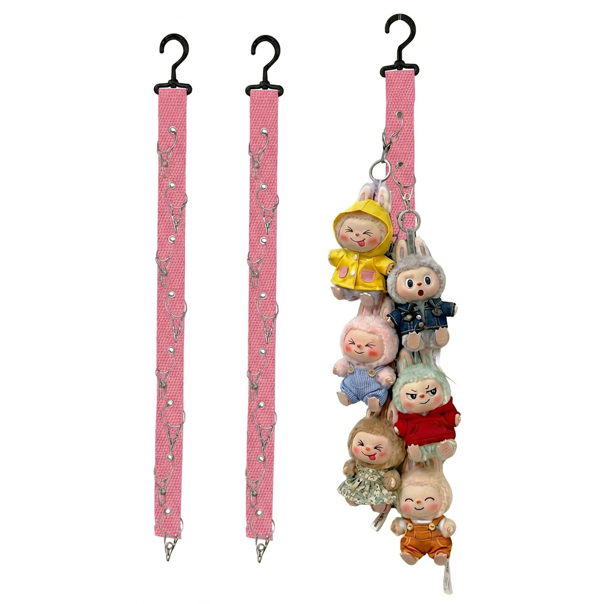 Bawiked Plush Doll Hanging Storage Rope Display Rack with 8 Clips - Wall Hanging Organizer for Keychain Plushies, Mini Toys- Hol