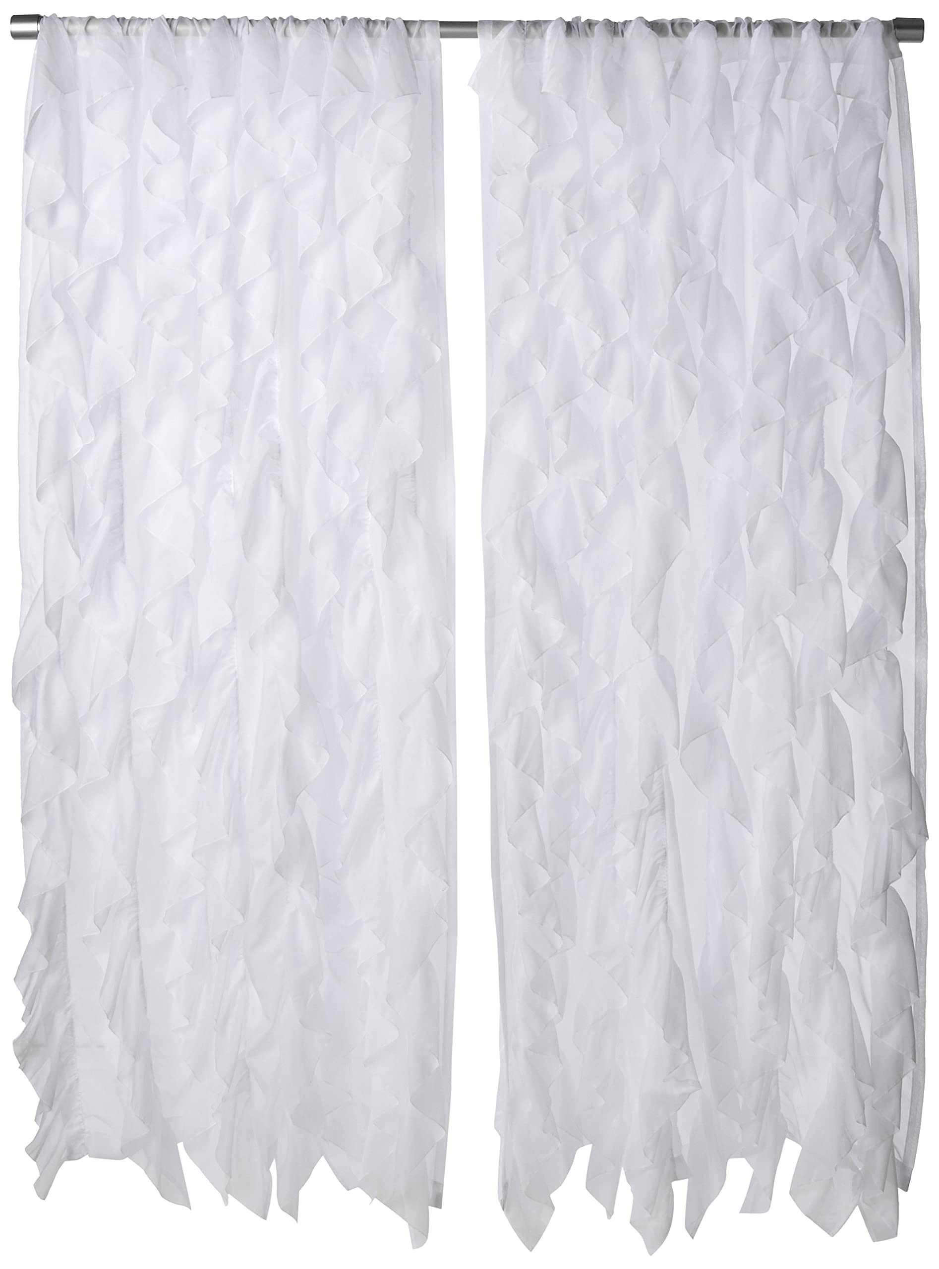 Sweet Home Collection SHRPNL-84-WHT-2PK Sheer Voile Vertical Ruffled Window Curtain Panel 50 X 84, White, 84 x 50