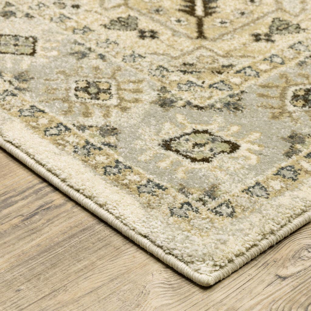 HomeRoots 508860 10 x 13 ft. Beige Gray Tan & Brown Oriental Power Loom Stain Resistant Rectangle Area Rug