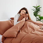 Nestl Rust California King Duvet Cover Sets - Soft Double Brushed Cal King Duvet Cover, 3 Piece, With Button Closure, 1 Duvet Co