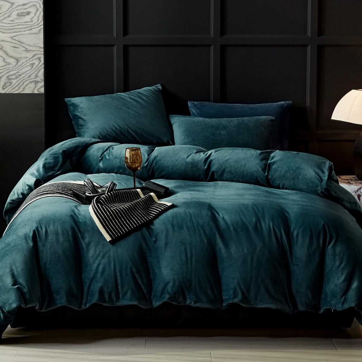 Warmdern Peacock Blue Velvet Duvet Cover King Size Flannel Duvet Cover Beddingsets, 3Pcs Ultra Soft Luxury Textured Modern Cryst