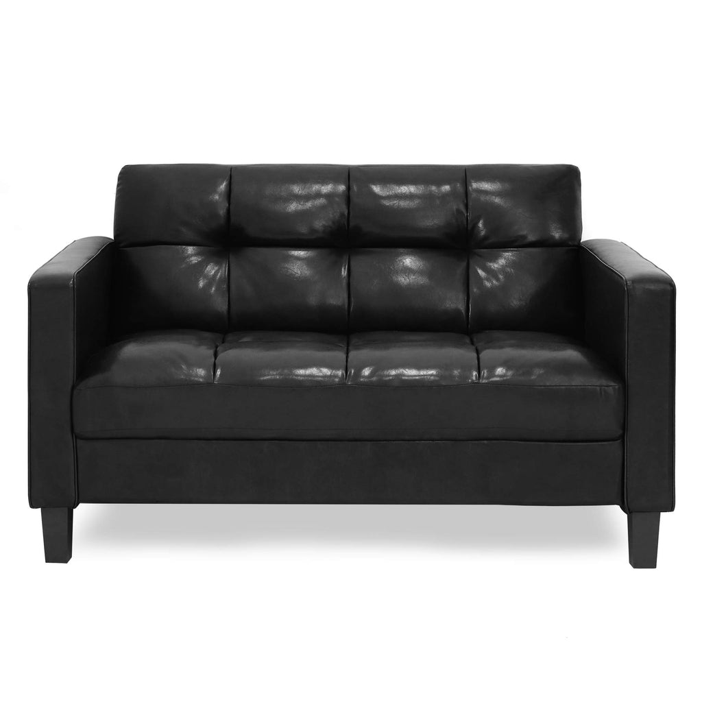 Furinno Brive Contemporary Tufted Faux Leather Loveseat/Sofa Couch For Living Room, Black Faux Leather