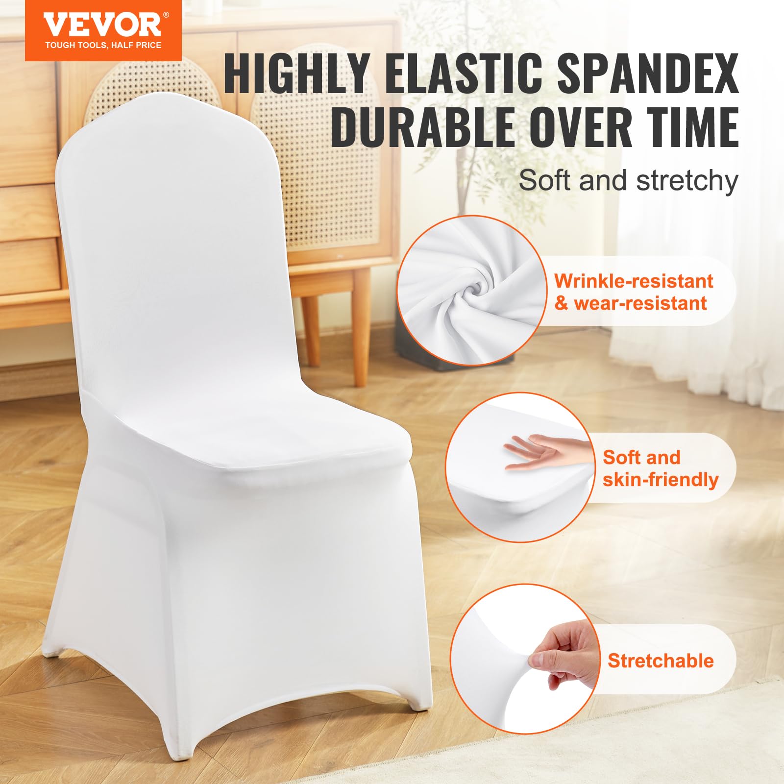 Vevor 12 Pcs Flat-Front Chair Covers Polyester Spandex Chair Cover Stretch Slipcovers, Wedding, Holiday, Banquet, Party, Celebration, Dining, White