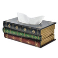 Crafted Classical Retro Wooden Antique Book Tissue Box Cover Rectangular Tissue Holder Dispenser Paper Cover Case Napkin Holder 