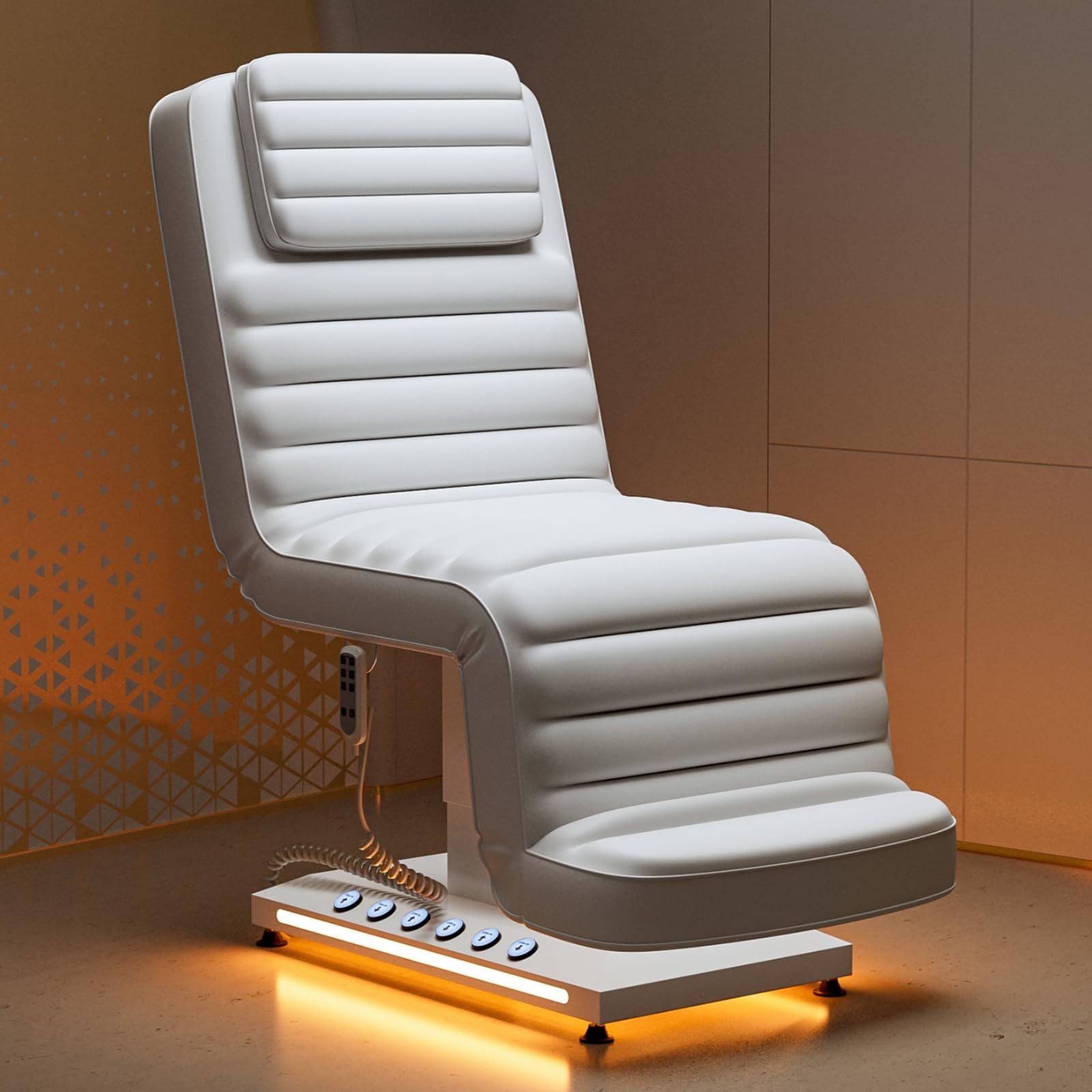 Paddie Professional Fully Electric Spa Chair, 3 Motor Esthetician Bed with LED Light, Motorized Height & Angle Adjustable for Fa