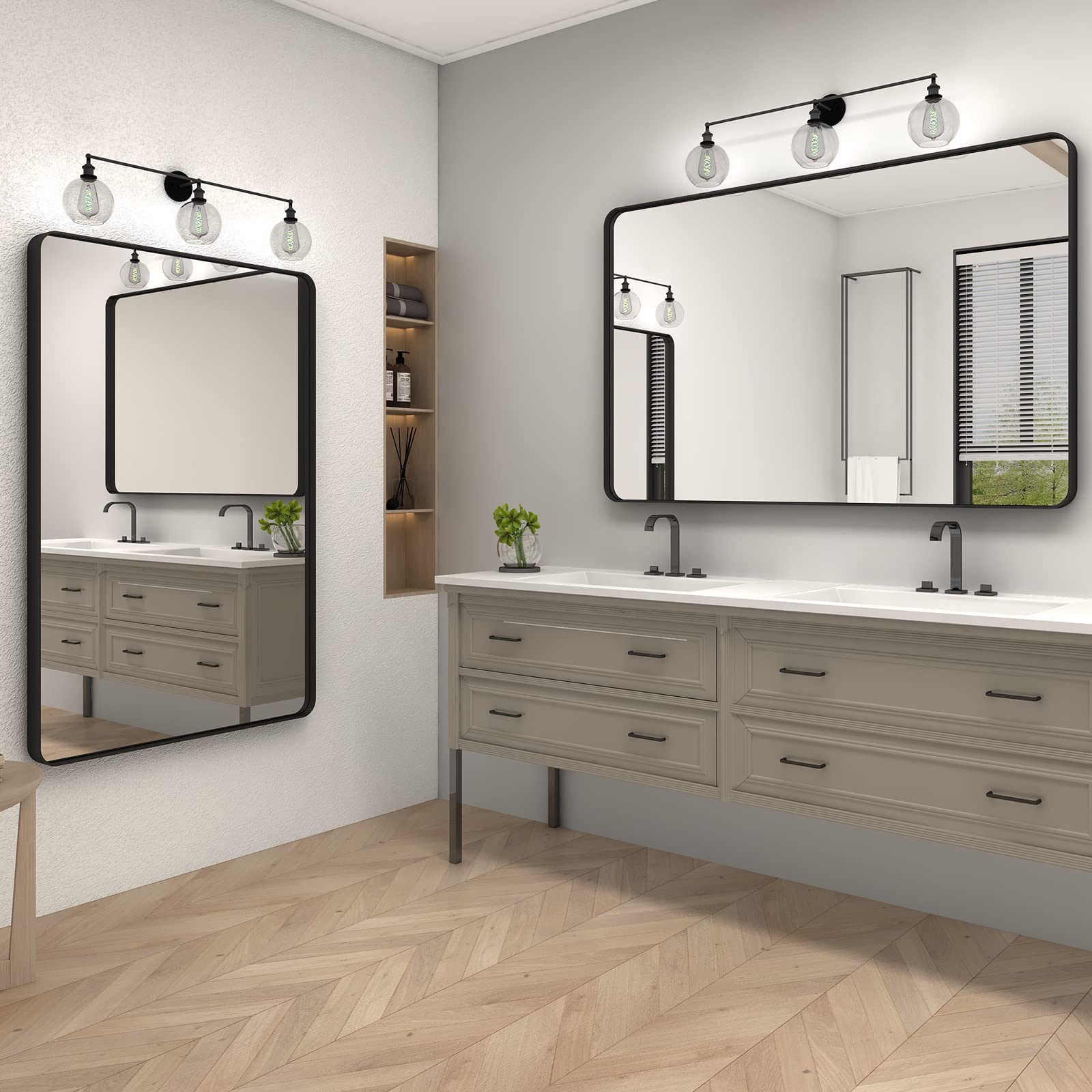 Charmor 60X40 Inch Black Metal Framed Bathroom Mirror For Wall, Large Rounded Rectangle Mirror, Matte Black Bathroom Vanity Mirr