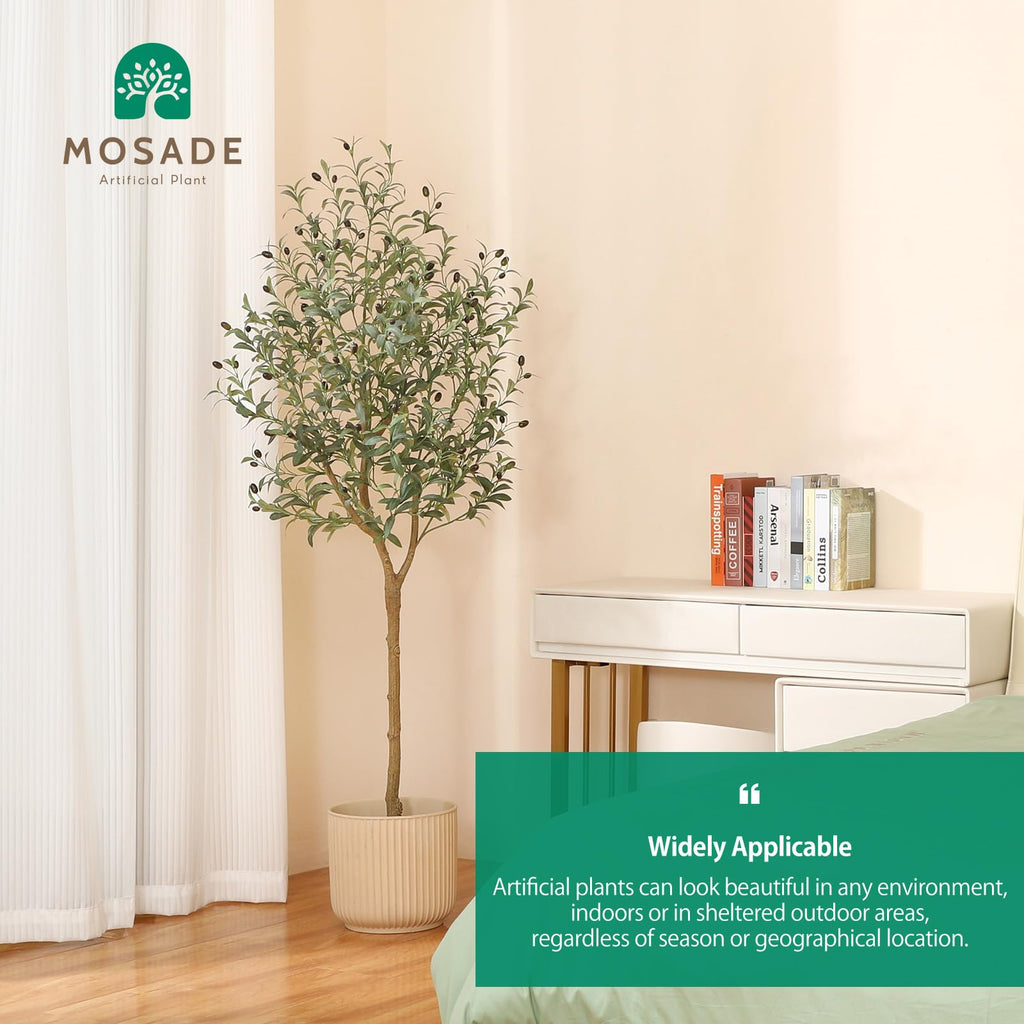 Mosade Artificial Olive Tree 6 Feet Fake Olive Silk Plant And Handmade Seagrass Basket, Perfect Tall Faux Topiary Silk Tree For
