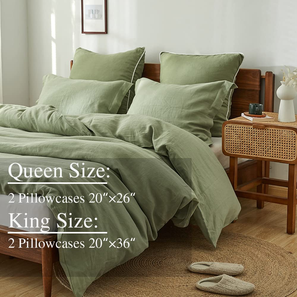 Simple&Opulence 100% Belgian Linen Pillow Shams -Set Of 2, Standard Size - Basic Style Breathable Pure Linen Suitable For Home - Soft And Durable With Envelope Closure (20''X 26'', Sage Green)