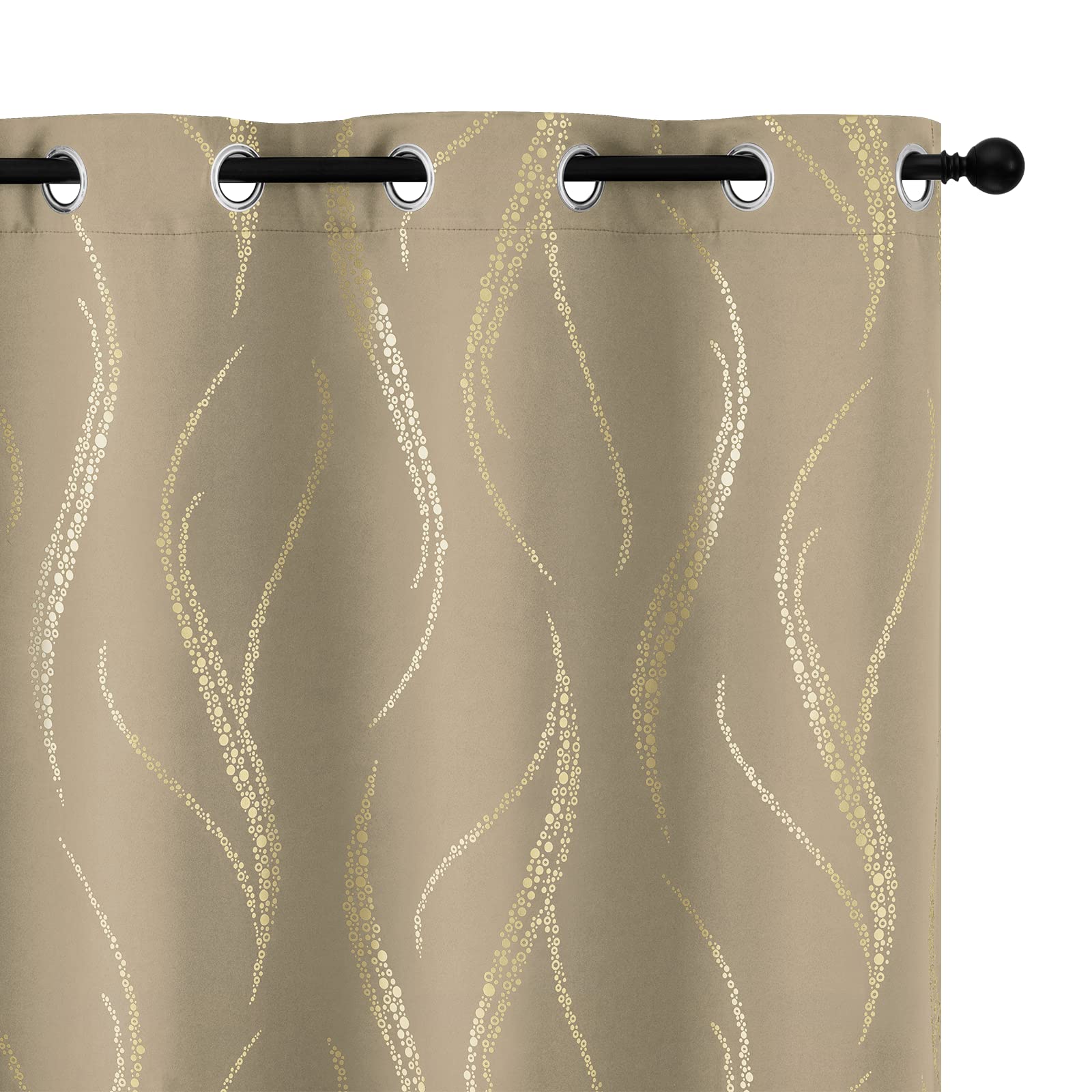 Yakamok Room Darkening Curtains 63 Inches Long 2 Panels For Living Room Thermal Insulated Blackout Drapes With Dots Gold For Bed