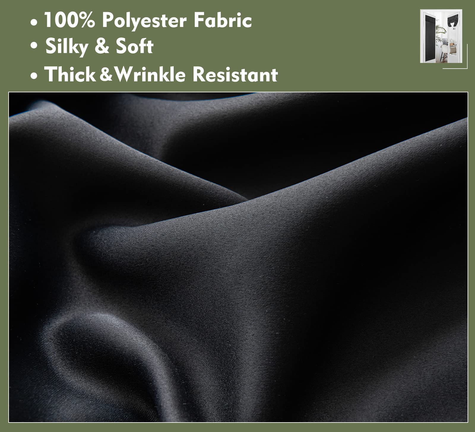 Pi Blackout Door Panel Curtain, 26X20 Inches, Polyester, Black, For Small Window/Door/Office, Thermal Insulated, Easy Care, 1 Panel (W26Xl20)