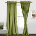 Jiuzhen Moss Green Velvet Curtains 90 Inches For Living Room - Soft Retro Blackout Velvet Drapes Rod Pocket Room Darkening Therm