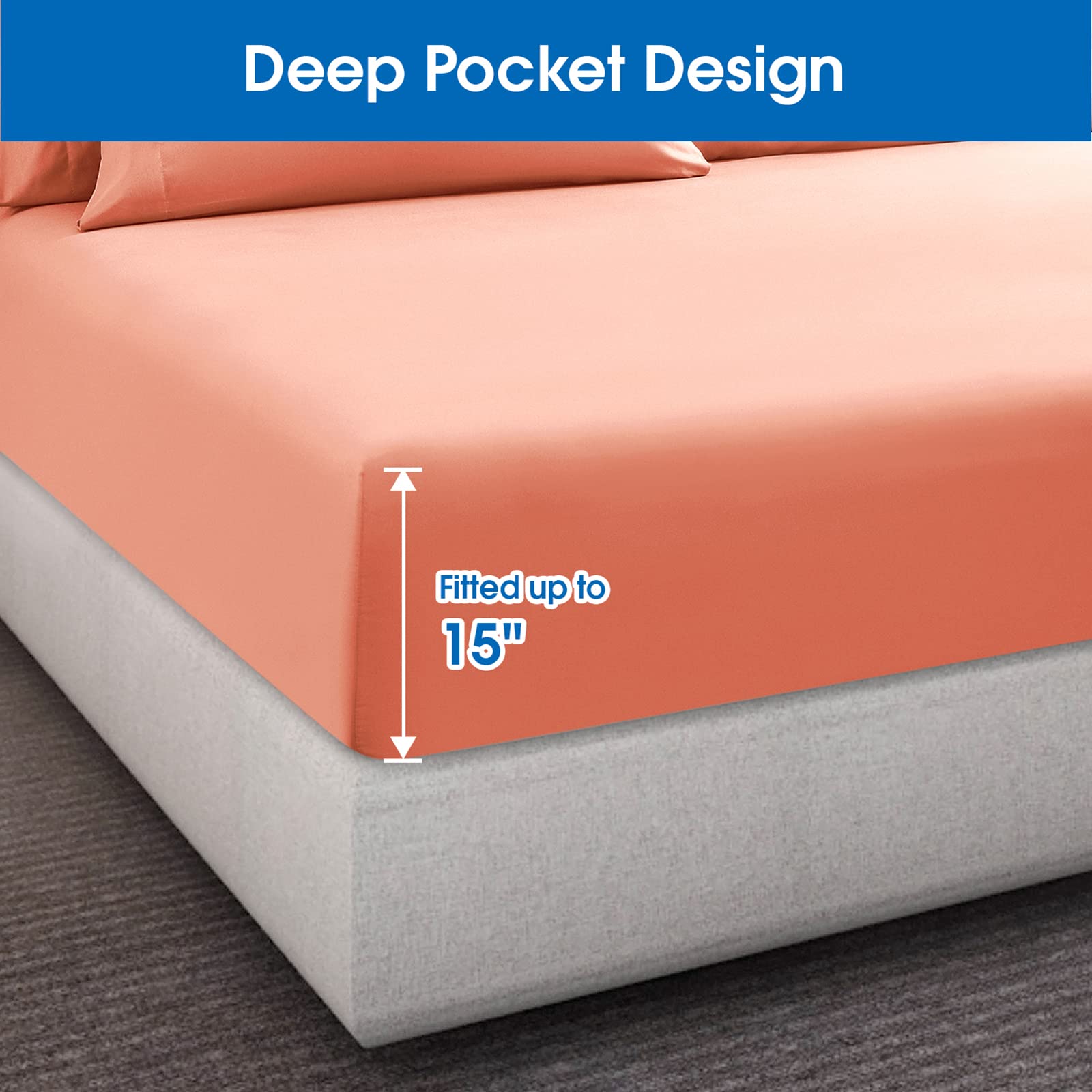 Homeideas Queen Size Bed Sheets - 4 Piece Set (Coral) - Extra Soft Brushed Microfiber 1800 Bedding Sheets, Deep Pocket, Wrinkle & Fade Free