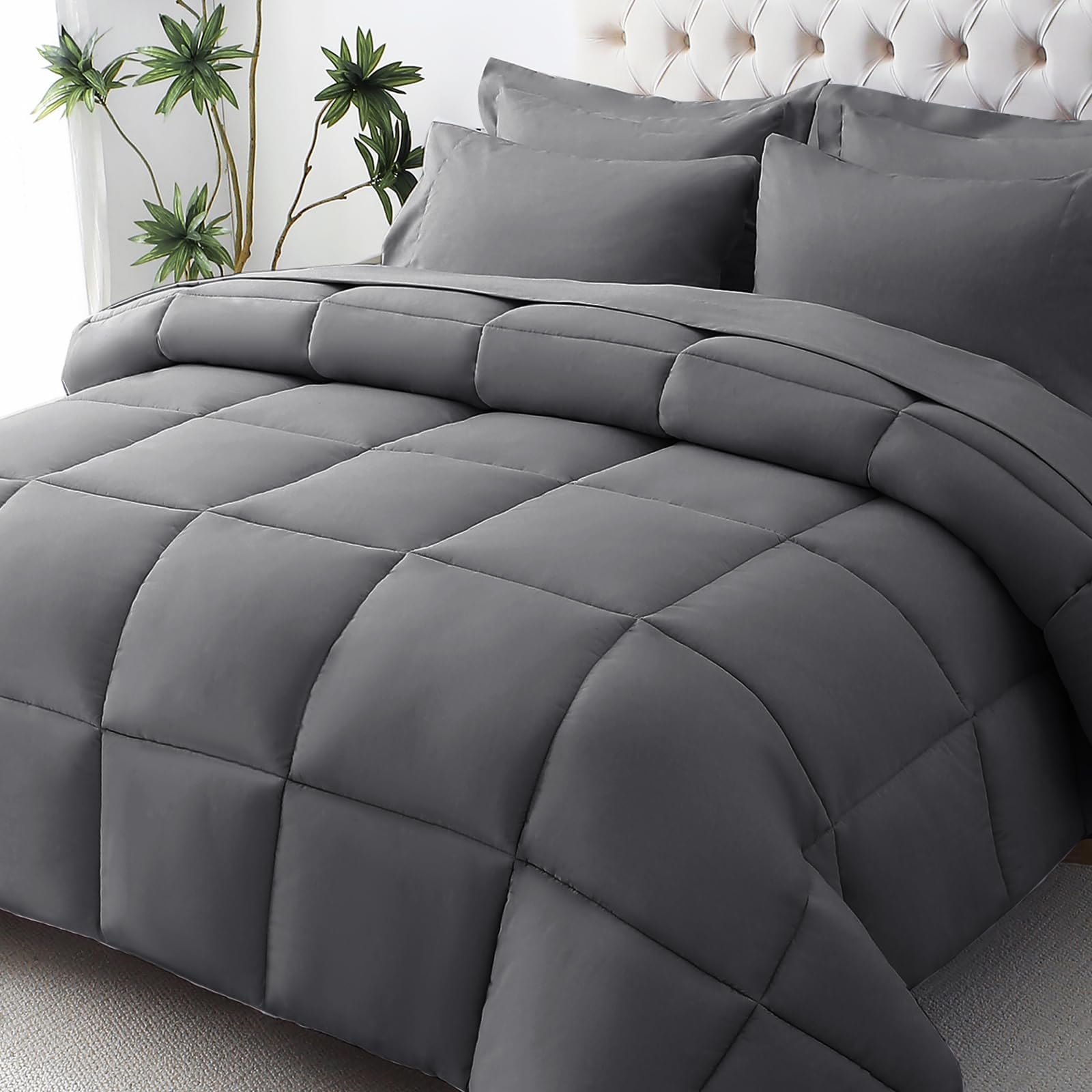 Jollyvogue Queen Comforter Set, 7-Piece Bed In A Bag Queen, Ultra-Soft Comforters Queen Size, Queen Size Comforter Sets, Goose D