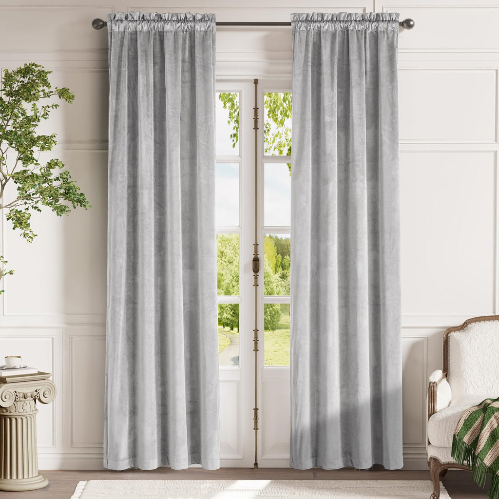Lazzzy Velvet Light Gray Curtains 84 Inches Long Thermal Insulated Drapes For Bedroom Living Room Darkening Window Treatments Rod Pocket 2 Panels, W42 X L84