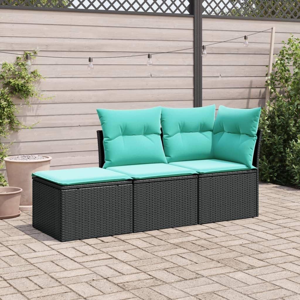 vidaXL - Patio Furniture Sofa Set with Cushions & Storage, 3-Piece Black Poly Rattan Modular Sofa, for Garden/Patio/Terrace