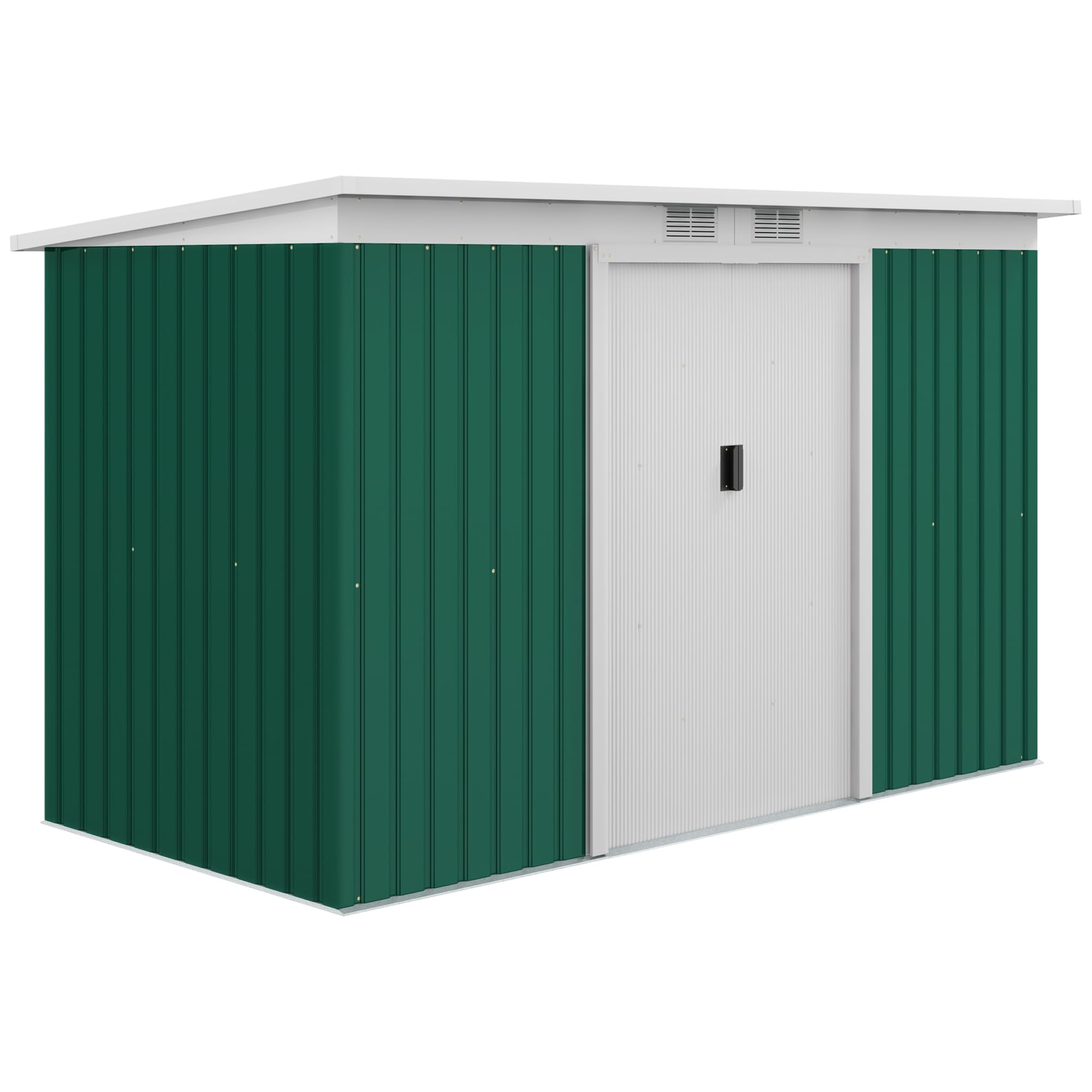 Outsunny 9' X 4' Outdoor Storage Shed, Galvanized Metal Utility Garden Tool House, Lockable Door For Backyard, Bike, Patio, Gara