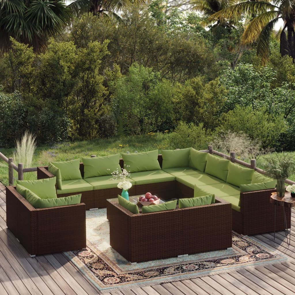 vidaXL 12 Piece Patio Lounge Set with Cushions in Brown Poly Rattan with Comfortable Seating Design, Durable Construction and Flexible Arrangement