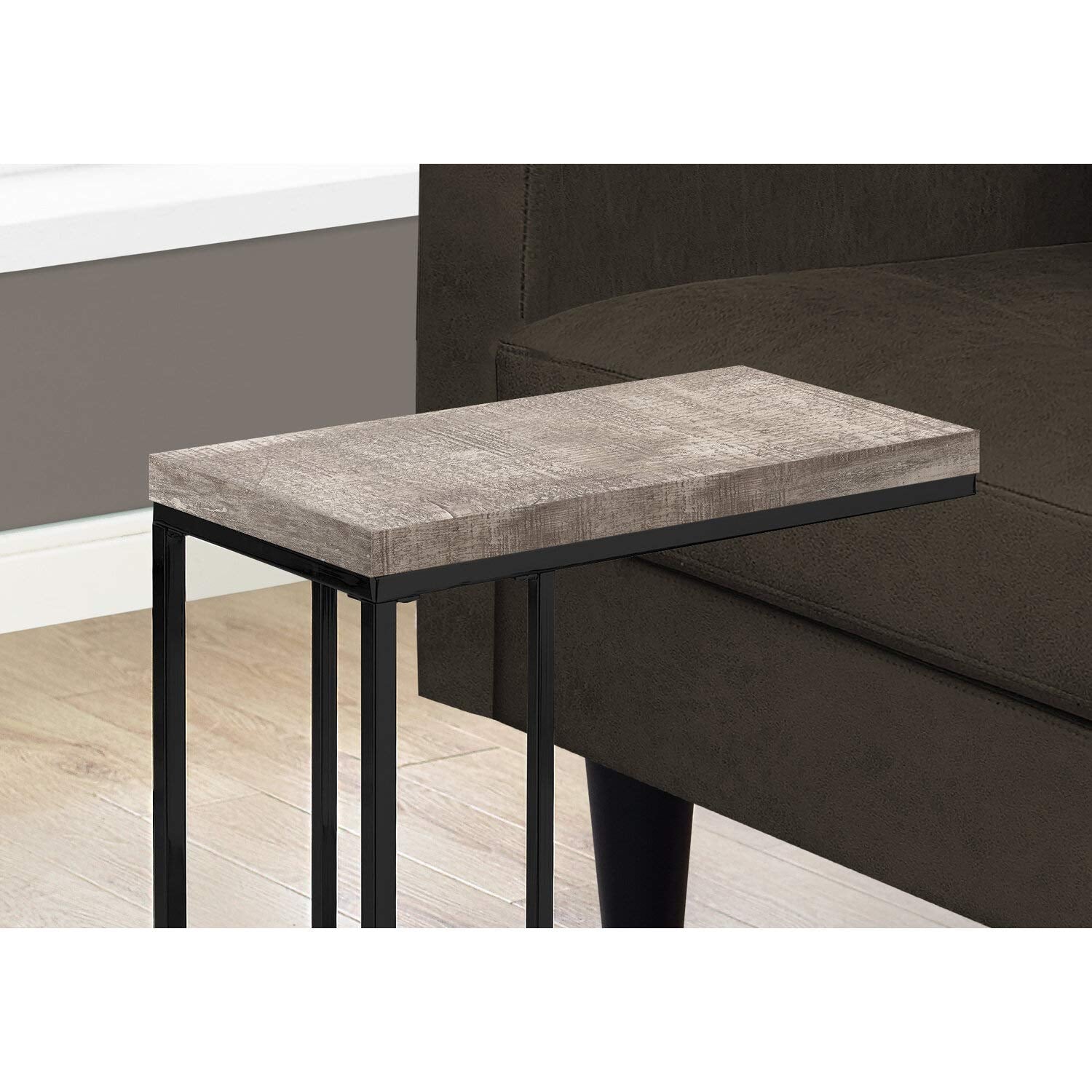 Monarch Specialties TAUPE RECLAIMED WOOD-LOOK/BLACK METAL ACCENT, END, SNACK TABLE, Brown