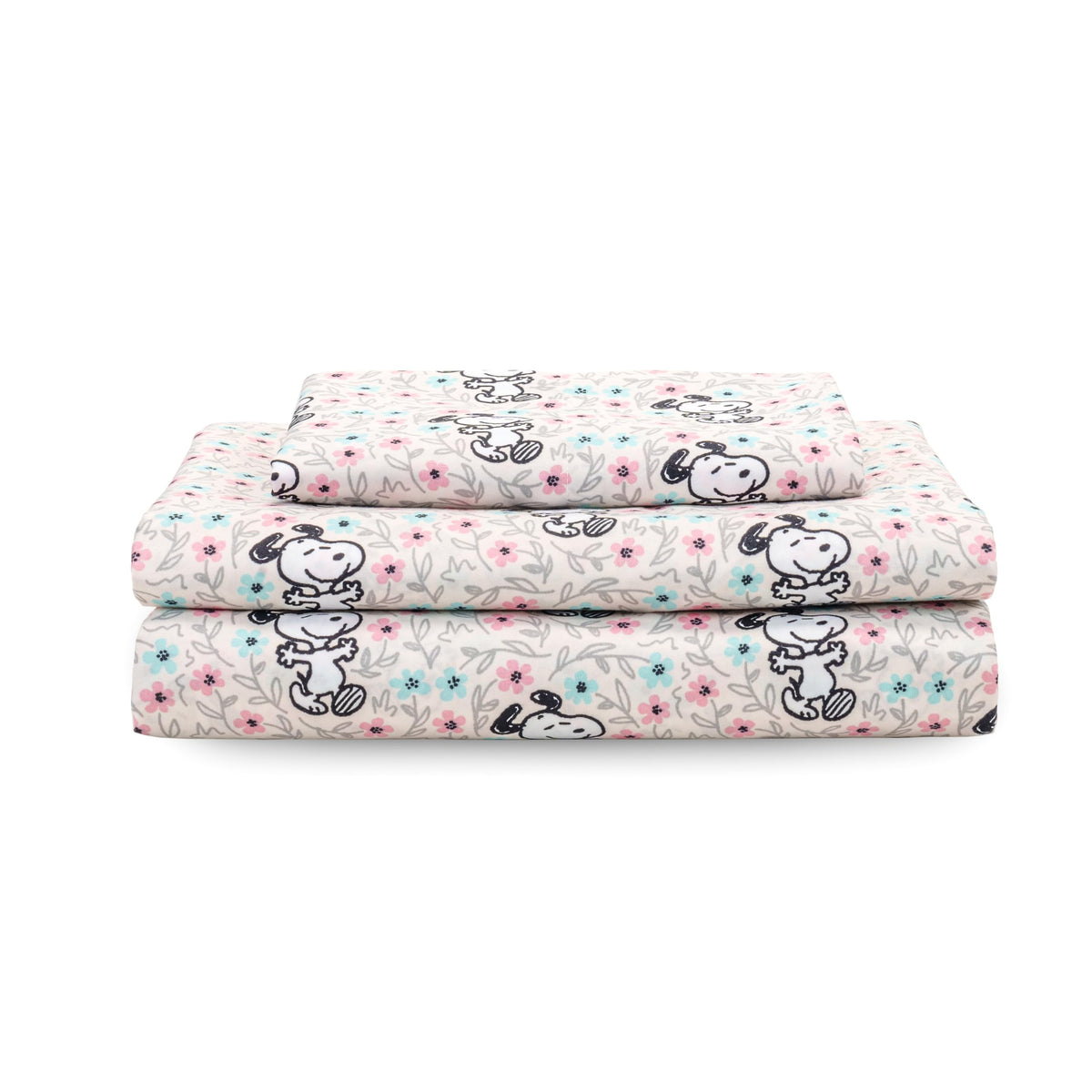 Berkshire Blanket Peanuts Kids Sheet Set, Twin Size - 3 Pieces, Peanuts Mini Snoopy Spring Floral Happy Dance Soft Grey, Cute Ch