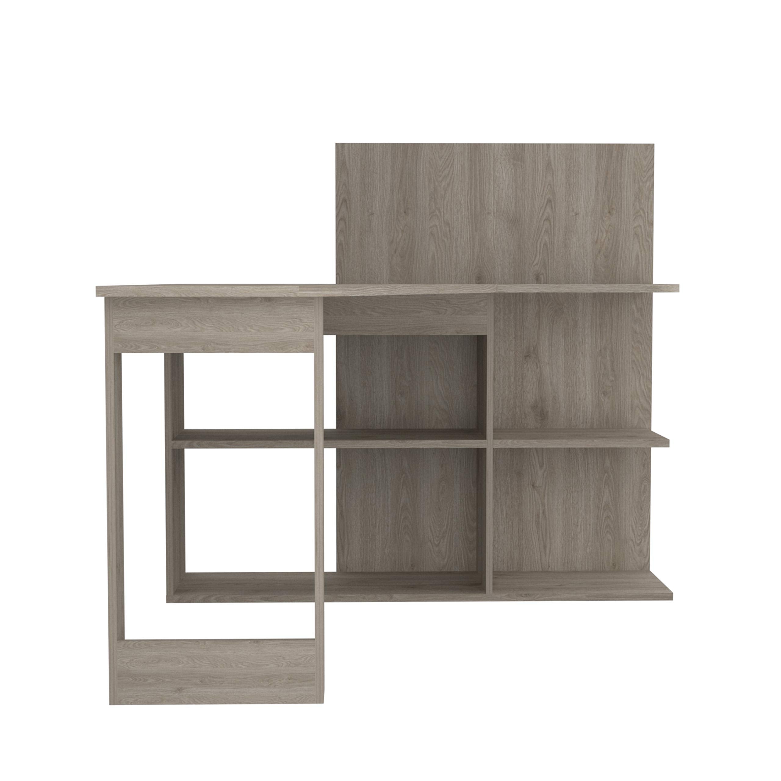 Kairi Writing Computer Desk, 5 Open Shelves, Light Gray