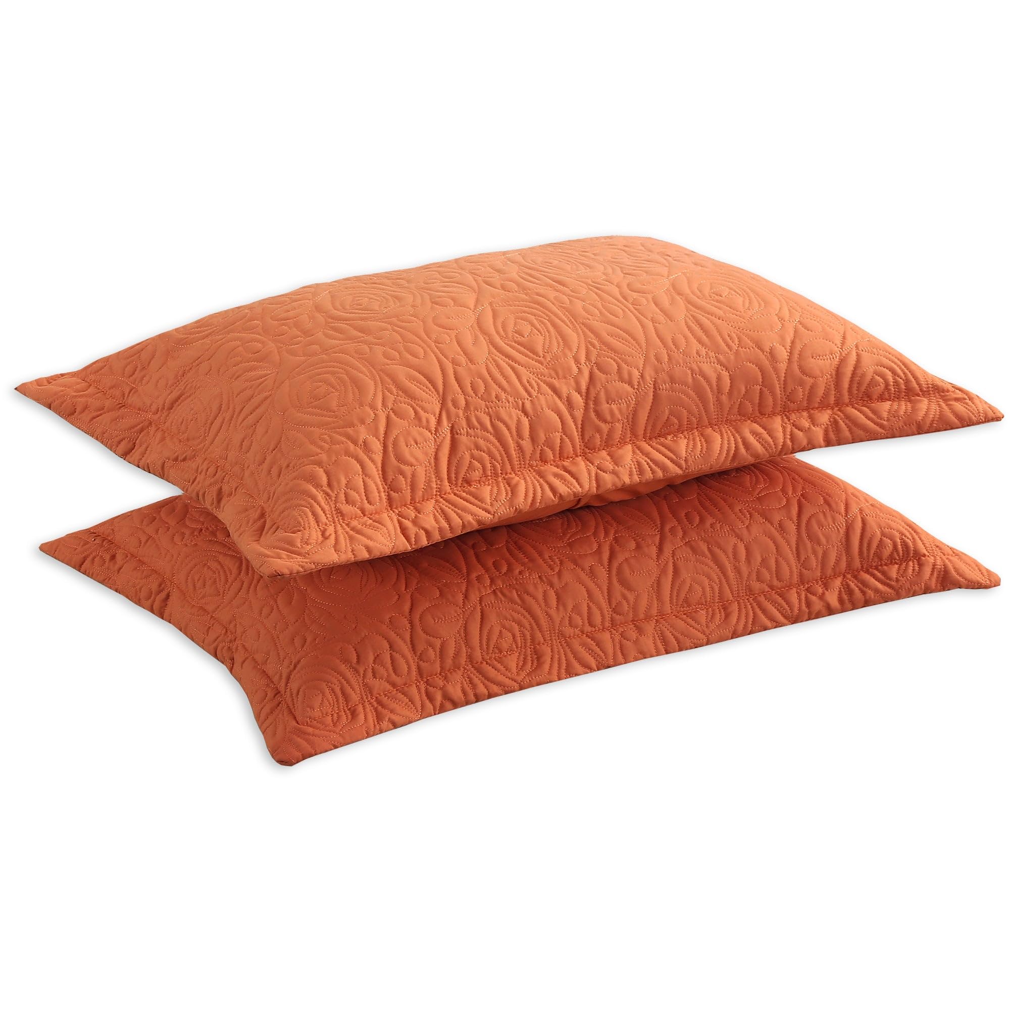 Marcielo 2-Piece Embroidered Pillow Shams, Decorative Microfiber Pillow Covers Set (Dusty Orange, Standard)