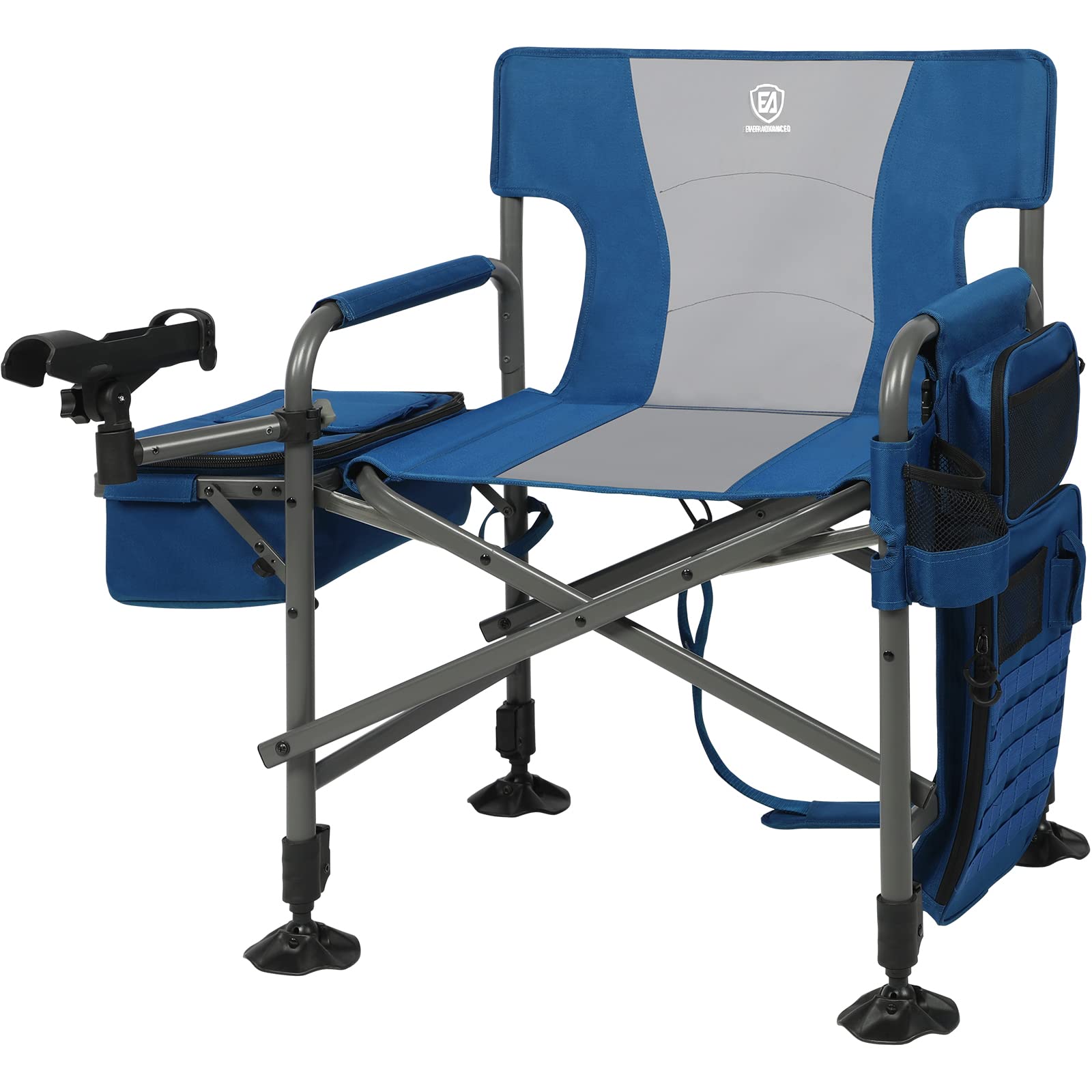 EVER ADVANCED Fishing Chair with Rod Holder and Cooler, All Terrain Ice Fishing Chair with Adjustable Feet, Mesh Back Folding Ca