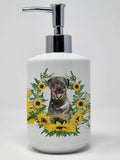 Caroline's Treasures CK2967SOAP Newfoundland in Sunflowers Ceramic Soap Dispenser Hand Soap Dispenser Pump Bottles for Bathroom 