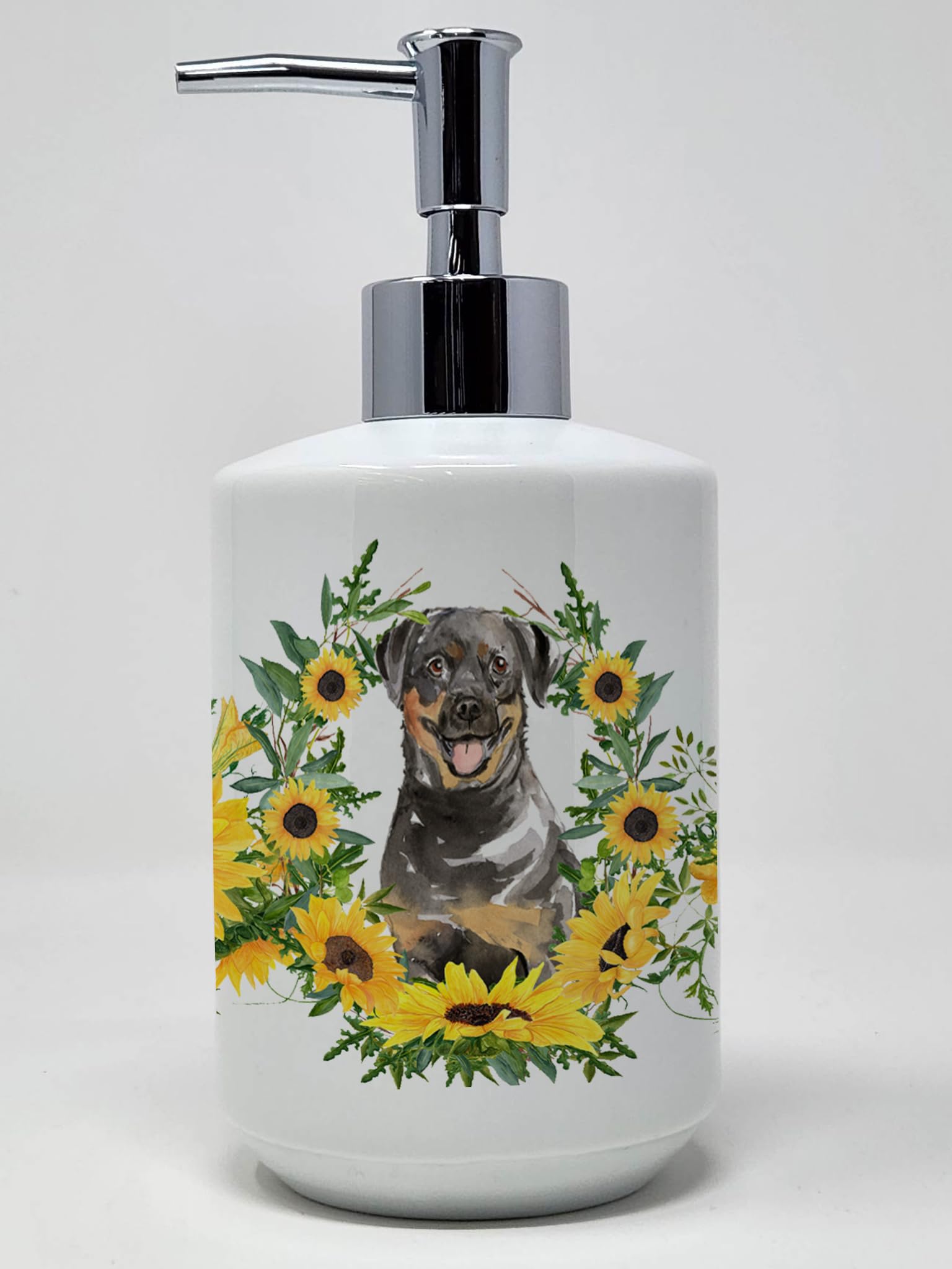 Caroline's Treasures CK2967SOAP Newfoundland in Sunflowers Ceramic Soap Dispenser Hand Soap Dispenser Pump Bottles for Bathroom 