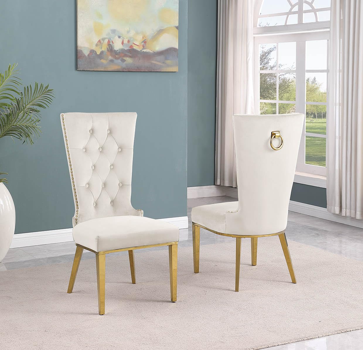 Best Quality Furniture SC330-337 Dining Chairs, Cream/Gold