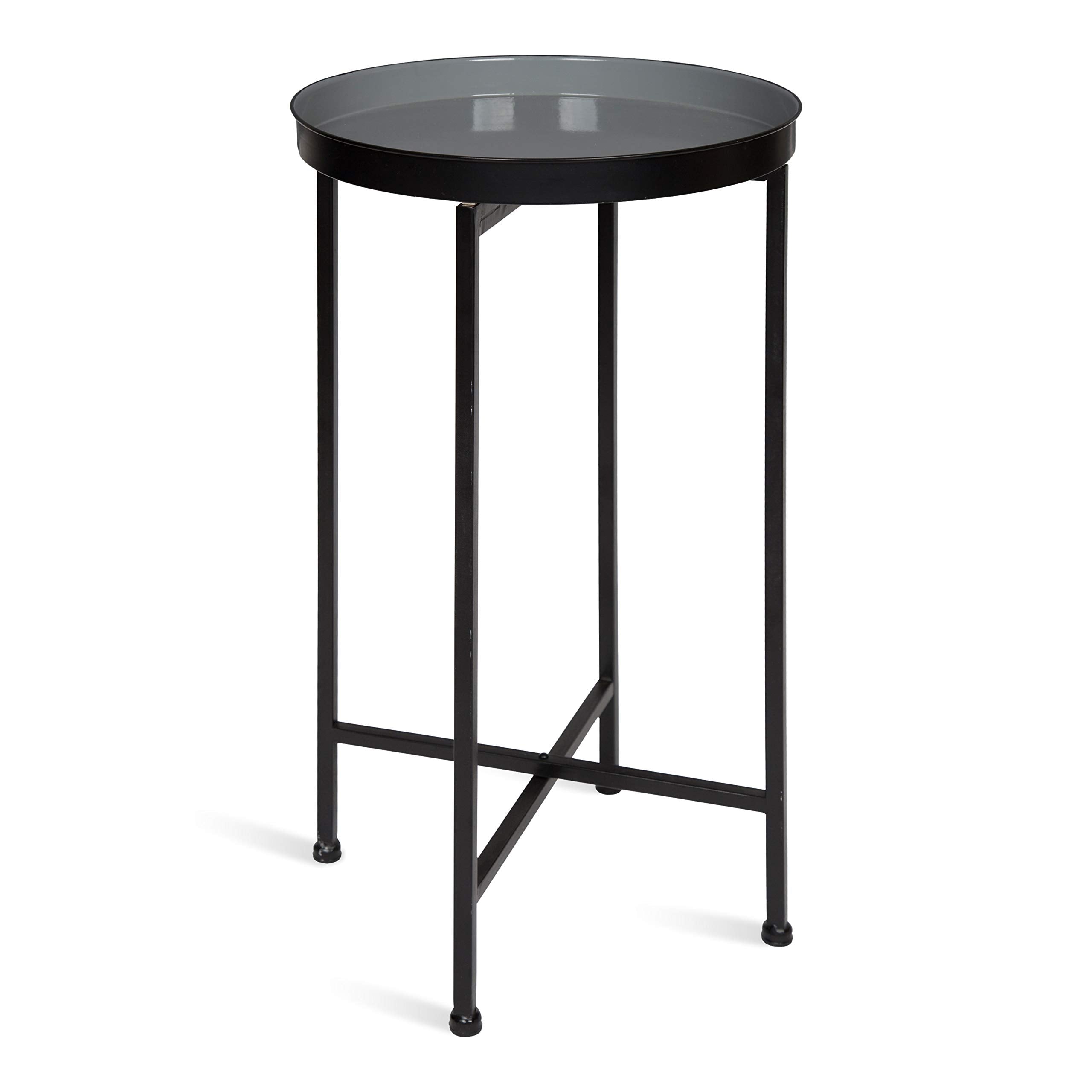 Kate And Laurel Celia Round Foldable Tray Accent Table, 14' X 14' X 25.75', Gray And Black, Modern Minimalist Design And Magnetic Tabletop