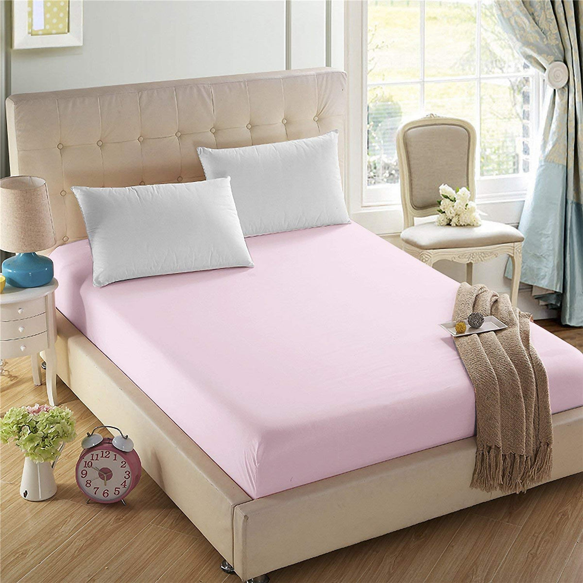 4U'Life Single Fitted Sheet, Prime 1800 Series, Ultra Soft & Comfortable, Double Brushed Microfiber (Pink, Twin)