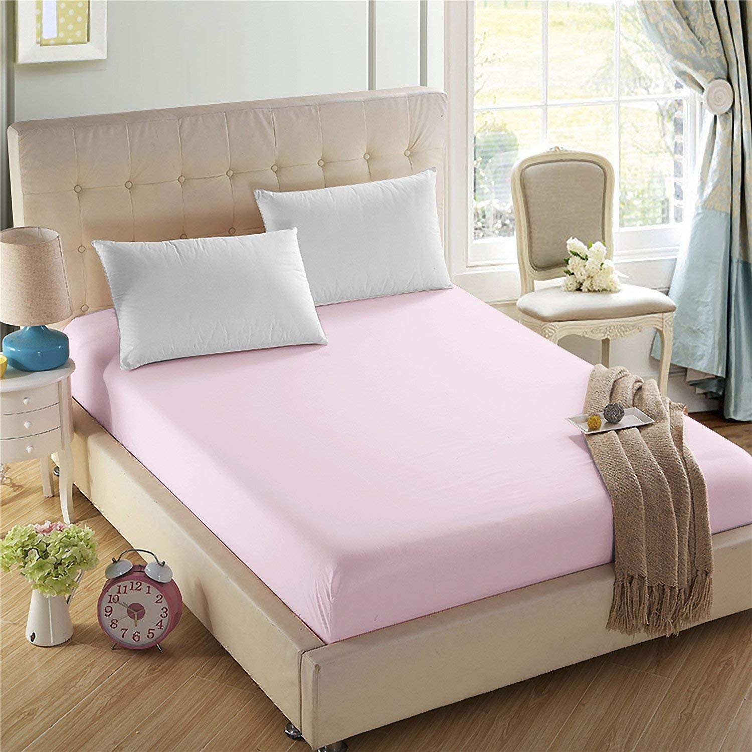 4U 'Life Single Fitted Sheet, Prime 1800 Series, Ultra Soft & Comfortable, Double Brushed Microfiber (Pink, King)