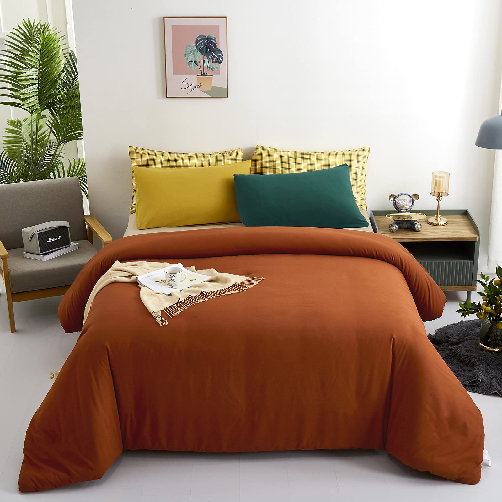 Luxlovery Caramel Comforter Set Full Burnt Orange Bedding Comforter Set Full Size Rust Comforter Soft Breathable Reddish Brown C